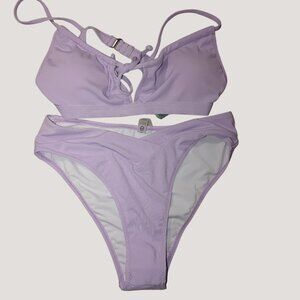 Blooming Jelly Womens Lavender Ribbed Bikini Set M Polyester Spandex